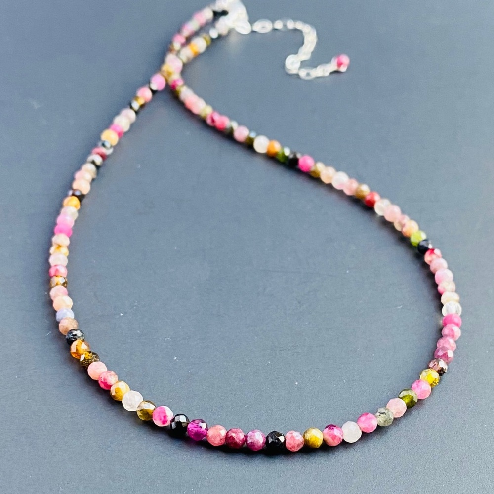 Multi Tourmaline Choker Necklace Sterling Silver